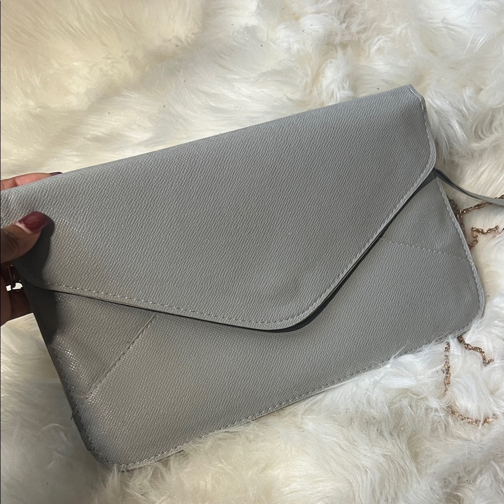 NWOT Elegant Gray Clutch with Chain Strap